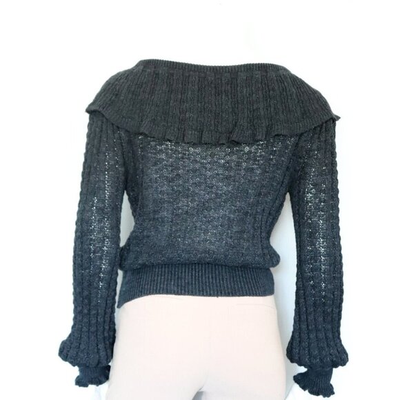 Free People Women's Small Gray Crazy In Love Sweater Crochet Knit Pullover Top - Picture 8 of 9